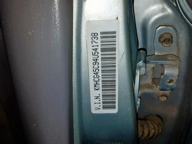 KMHCG45C94U541738 - 2004 HYUNDAI ACCENT GL BLUE photo 10