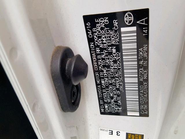 JTKJF5C7XGJ025302 - 2016 TOYOTA SCION TC თეთრი ფოტო 10