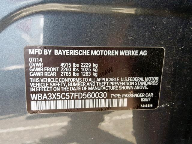 WBA3X5C57FD560030 - 2015 BMW 328 XIGT CHARCOAL photo 10