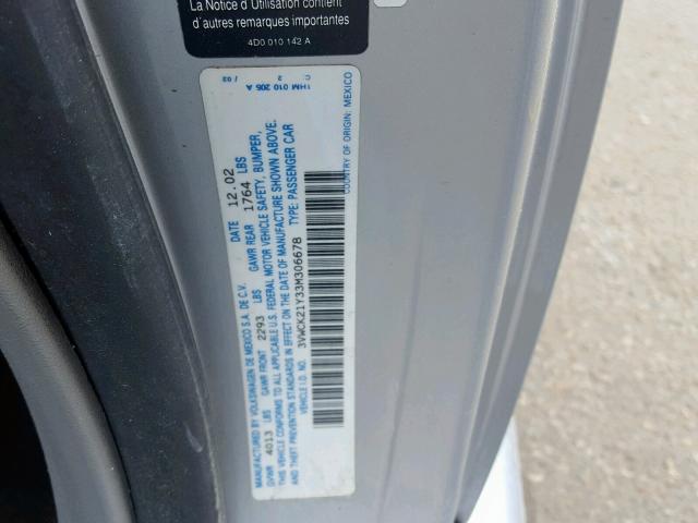 3VWCK21Y33M306678 - 2003 VOLKSWAGEN NEW BEETLE ვერცხლისფერი ფოტო 10