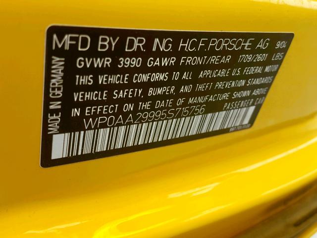 WP0AA29995S715756 - 2005 PORSCHE 911 NEW GE YELLOW photo 10