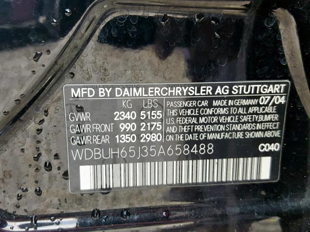 WDBUH65J35A658488 - 2005 MERCEDES-BENZ E 320 BLACK photo 10