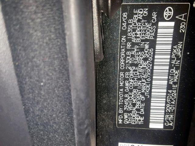 JTKDE167X90276026 - 2009 TOYOTA SCION TC BLACK photo 10