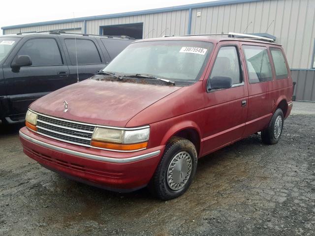 2P4GH4531MR140955 - 1991 PLYMOUTH VOYAGER SE RED photo 2