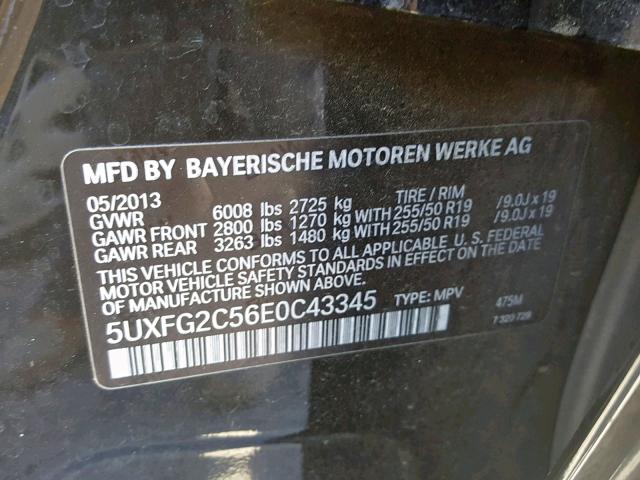 5UXFG2C56E0C43345 - 2014 BMW X6 XDRIVE3 BLACK photo 10