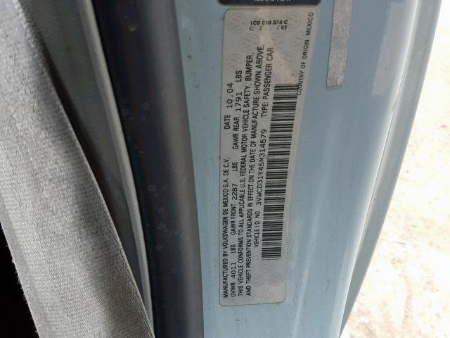 3VWCD31Y45M314579 - 2005 VOLKSWAGEN NEW BEETLE ტურკოუსი ფოტო 10