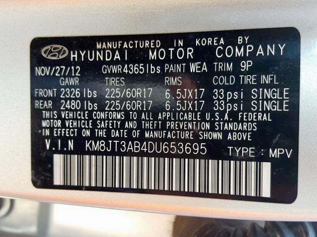 KM8JT3AB4DU653695 - 2013 HYUNDAI TUCSON GL  photo 10