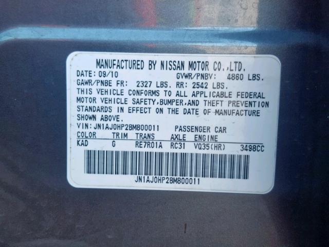JN1AJ0HP2BM800011 - 2011 INFINITI EX35 BASE GRAY photo 10