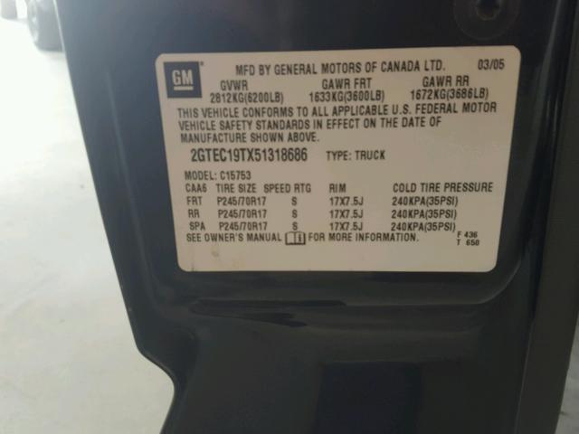 2GTEC19TX51318686 - 2005 GMC NEW SIERRA BLACK photo 10