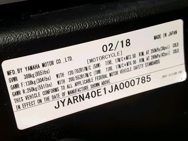 JYARN40E1JA000785 - 2018 YAMAHA YZFR1M SILVER photo 20