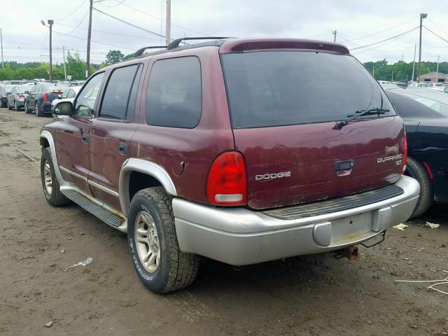 1D4HS58NX3F532872 - 2003 DODGE DURANGO SL BURGUNDY photo 3