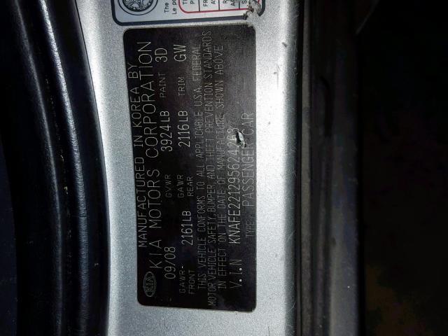 KNAFE221295624263 - 2009 KIA SPECTRA EX SILVER photo 10