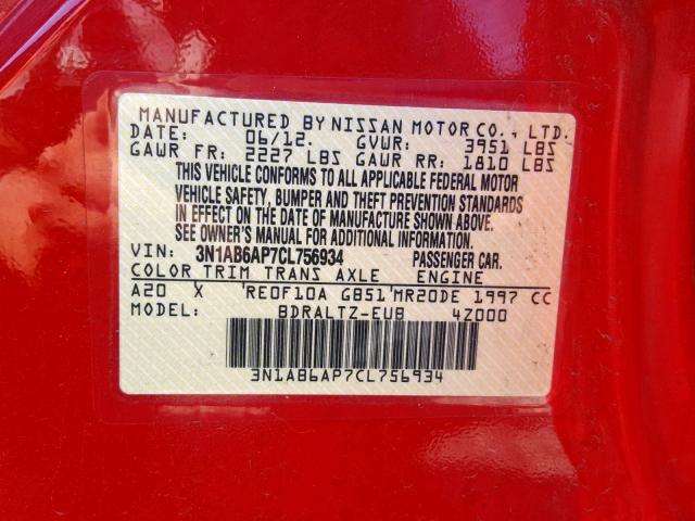 3N1AB6AP7CL756934 - 2012 NISSAN SENTRA 2.0 RED photo 10