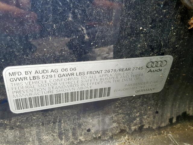 WAUDH74FX7N017075 - 2007 AUDI A6 3.2 QUA BLUE photo 10