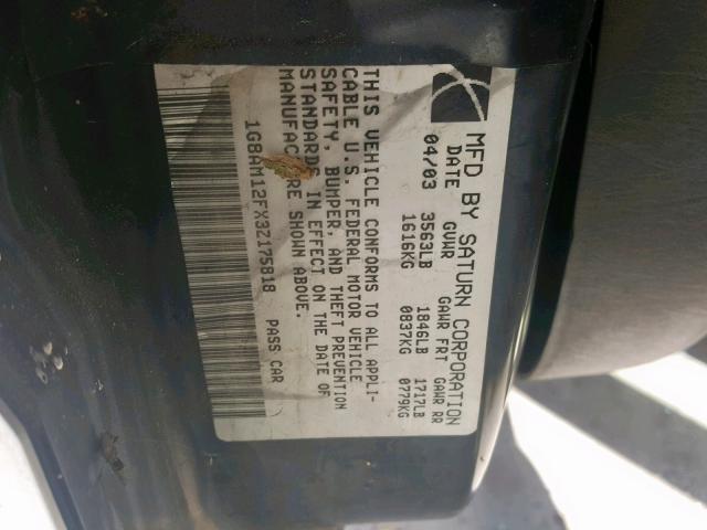 1G8AM12FX3Z175818 - 2003 SATURN ION LEVEL SILVER photo 10