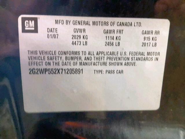 2G2WP552X71205891 - 2007 PONTIAC GRAND PRIX BLACK photo 10