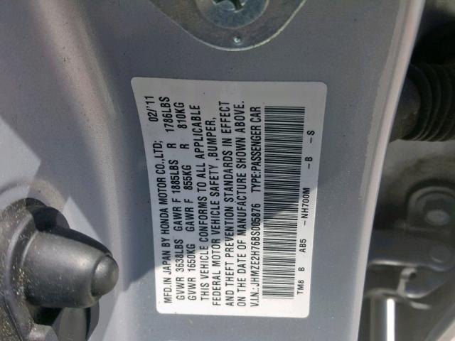 JHMZE2H76BS005876 - 2011 HONDA INSIGHT EX SILVER photo 10