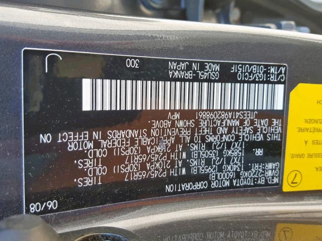 JTEES41A982098861 - 2008 TOYOTA HIGHLANDER GRAY photo 10