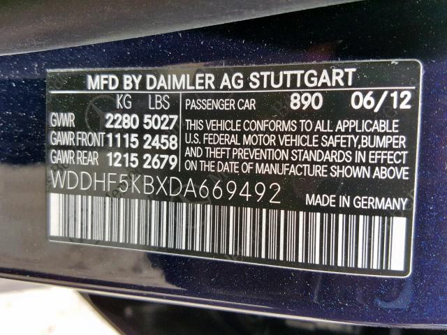 WDDHF5KBXDA669492 - 2013 MERCEDES-BENZ E 350 BLUE photo 10