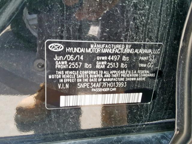 5NPE34AF7FH013993 - 2015 HYUNDAI SONATA SPO BLACK photo 10