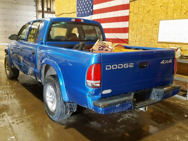 1B7GG2ANX1S167391 - 2001 DODGE DAKOTA QUA BLUE photo 3