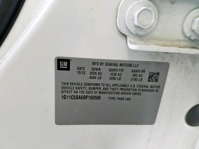 1G11C5SA6DF192566 - 2013 CHEVROLET MALIBU 1LT 白色 照片 10