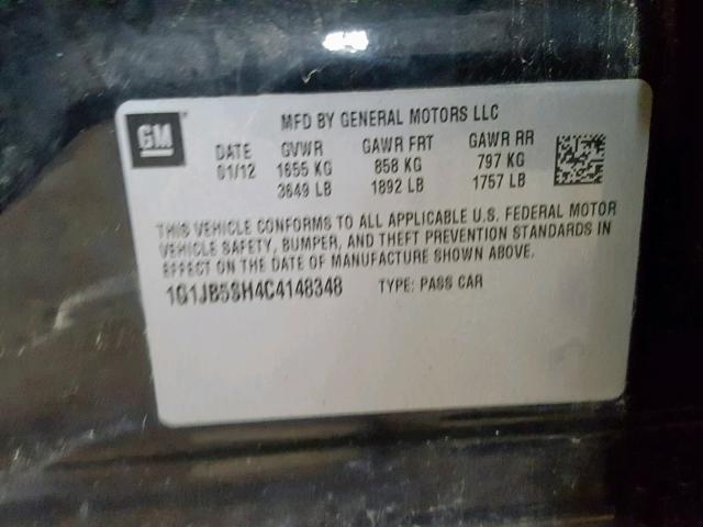 1G1JB5SH4C4148348 - 2012 CHEVROLET SONIC LS BLACK photo 10