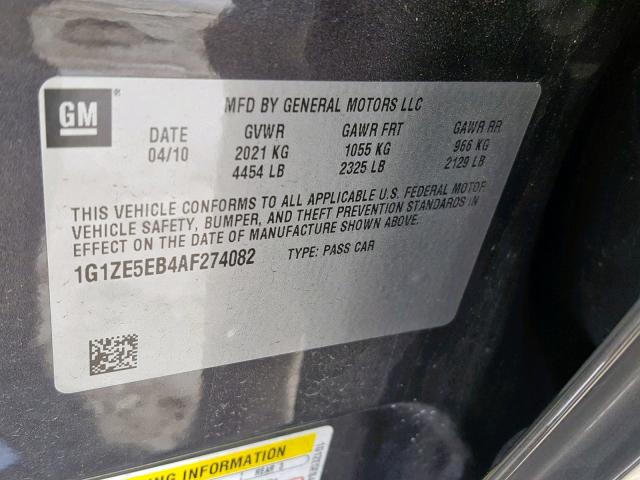 1G1ZE5EB4AF274082 - 2010 CHEVROLET MALIBU LTZ 石墨色 照片 10