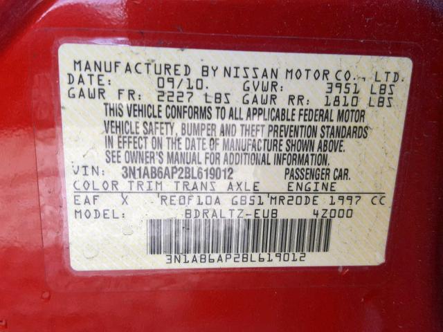 3N1AB6AP2BL619012 - 2011 NISSAN SENTRA 2.0 RED photo 10