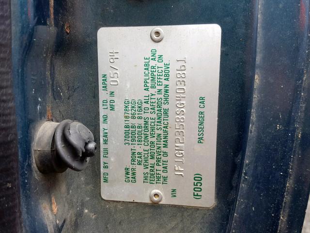 JF1GM2358SG403861 - 1995 SUBARU IMPREZA L GREEN photo 10