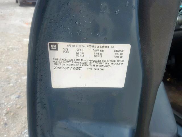 2G2WP552161236557 - 2006 PONTIAC GRAND PRIX BLUE photo 10