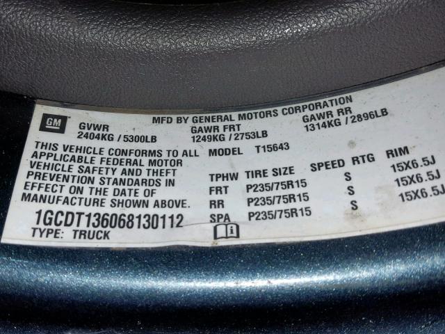 1GCDT136068130112 - 2006 CHEVROLET COLORADO BLUE photo 10