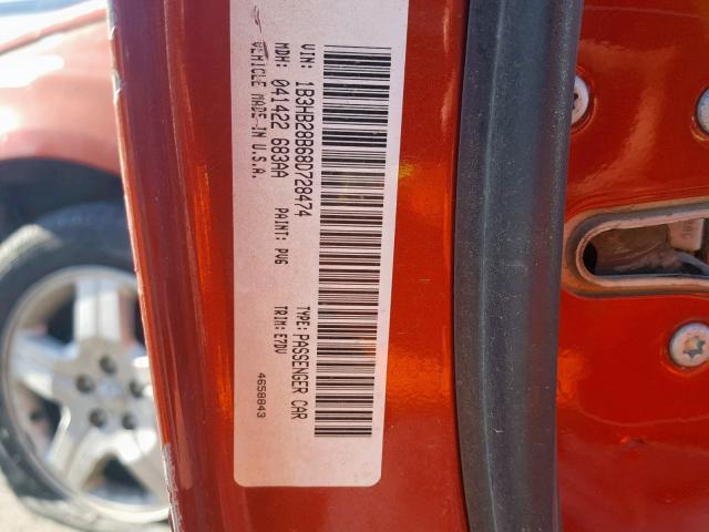 1B3HB28B68D728474 - 2008 DODGE CALIBER ORANGE photo 10