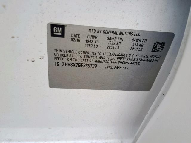 1G1ZH5SX7GF239729 - 2016 CHEVROLET MALIBU PRE WHITE photo 10