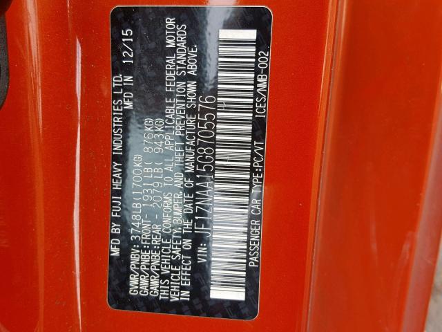 JF1ZNAA15G8705576 - 2016 TOYOTA SCION FR-S ORANGE photo 10
