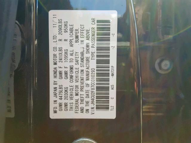 JH4CU2F87CC010293 - 2012 ACURA TSX SE BLACK photo 10