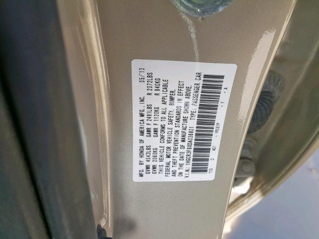 1HGCR3F8XDA036801 - 2013 HONDA ACCORD EXL TAN photo 10