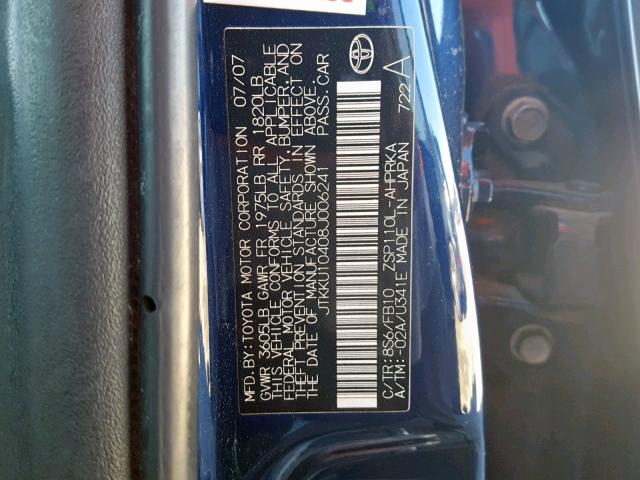 JTKKU10408J006241 - 2008 TOYOTA SCION XD BLUE photo 10