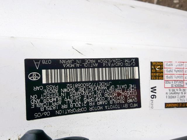 JTKDE177260068152 - 2006 TOYOTA SCION TC თეთრი ფოტო 10