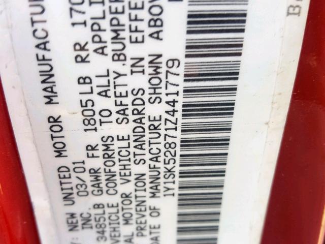 1Y1SK52871Z441779 - 2001 CHEVROLET GEO PRIZM 红色 照片 10