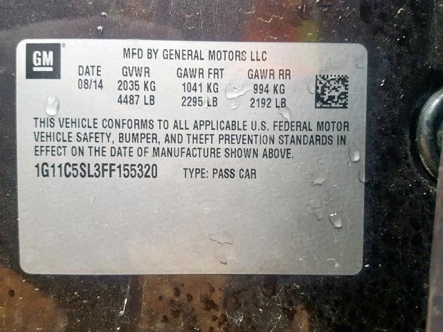 1G11C5SL3FF155320 - 2015 CHEVROLET MALIBU 1LT PURPLE photo 10