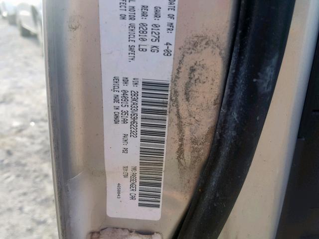 2B3KA33V69H622322 - 2009 DODGE CHARGER SX SILVER photo 10