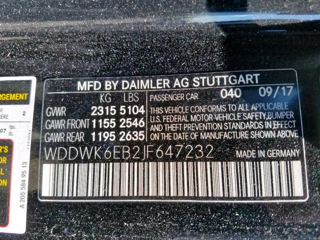 WDDWK6EB2JF647232 - 2018 MERCEDES-BENZ C 43 4MATI BLACK photo 10