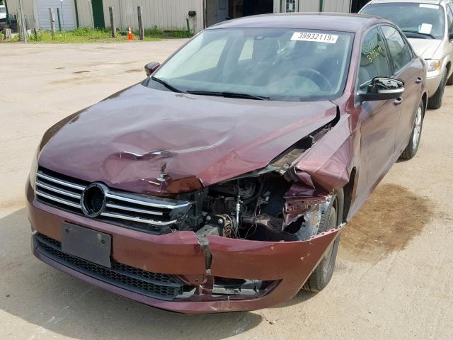 1VWAP7A38DC046971 - 2013 VOLKSWAGEN PASSAT S MAROON photo 2