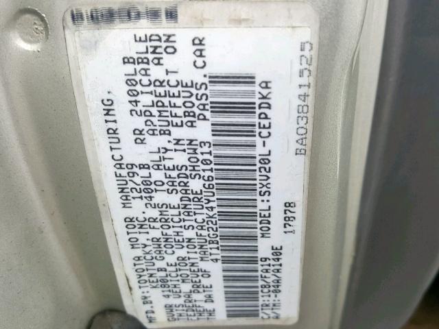 4T1BG22K4YU661013 - 2000 TOYOTA CAMRY CE GRAY photo 10