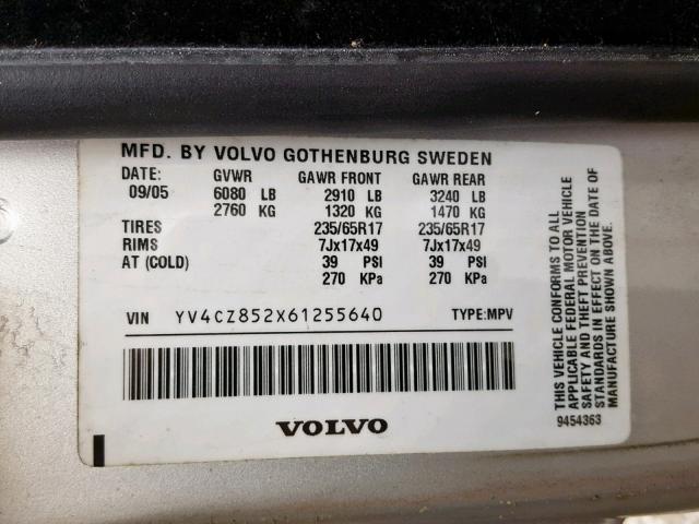 YV4CZ852X61255640 - 2006 VOLVO XC90 V8 SILVER photo 10