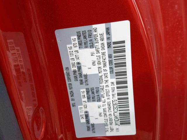 JM1NDAM77K0303979 - 2019 MAZDA MX-5 MIATA RED photo 10