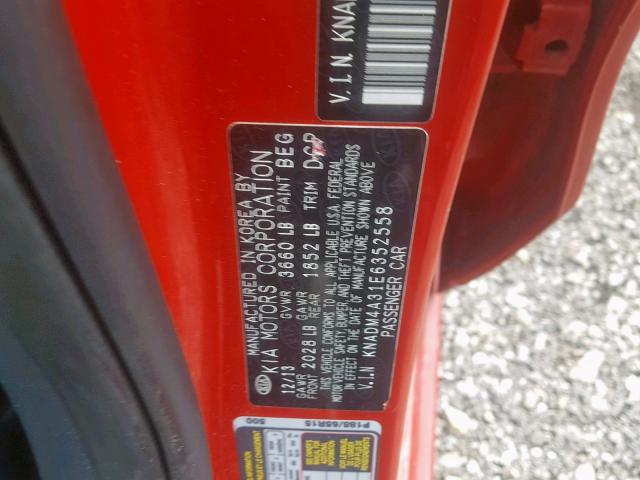 KNADM4A31E6352558 - 2014 KIA RIO LX RED photo 10