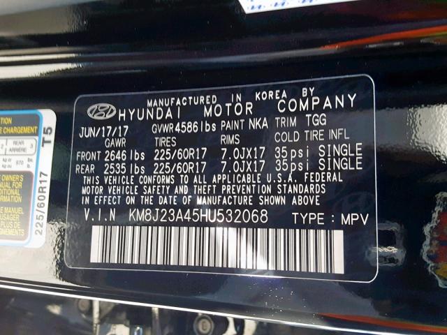 KM8J23A45HU532068 - 2017 HYUNDAI TUCSON SE BLACK photo 10