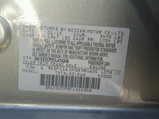 3N1CE2CP2FL414348 - 2015 NISSAN VERSA NOTE GRAY photo 10